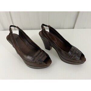 Frye Women’s Platform Wedge Peep Toe Sandals  Brown Leather Sz 9 B Boho Chic